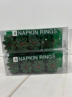 8 Vintage Resin Christmas Holly Leaves Napkin Rings Baldwil Rectangle 6281
